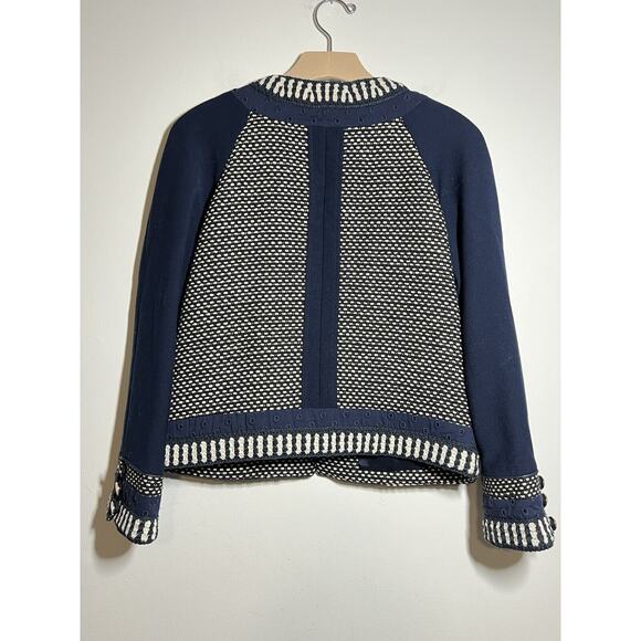 Tory Burch EUC Blue Leandra Tweed Embroidered Jacket Blazer Suiting Size 8 - Picture 8 of 11